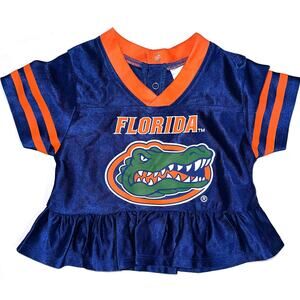 Florida Gators SEC Baby Girls V-Neck Blue & Orange Ruffle Hem Jersey Size 3-6M